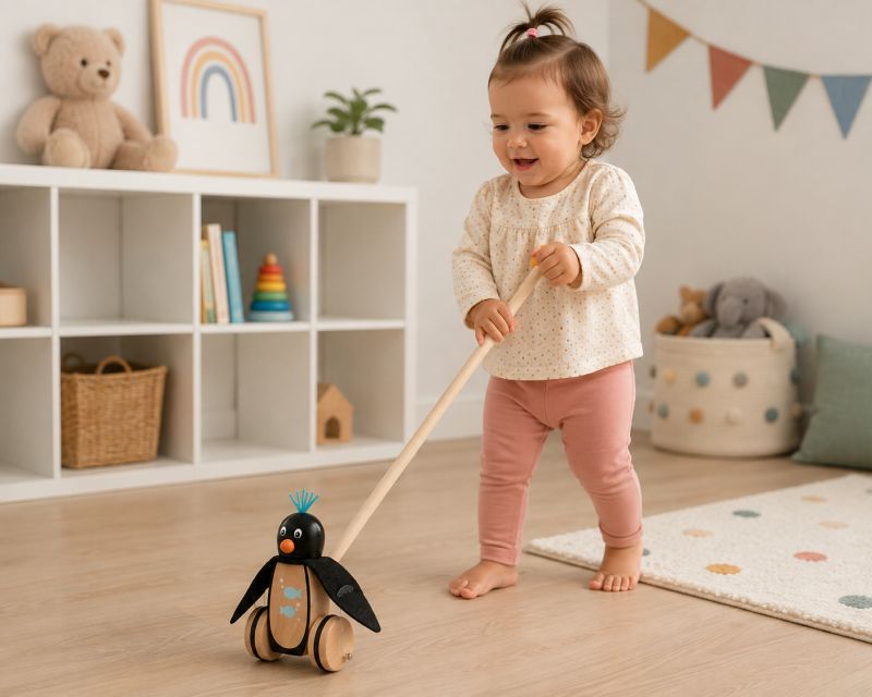 GOKI מתנה לגיל שנה מוט דחיפה פינגווין 54840